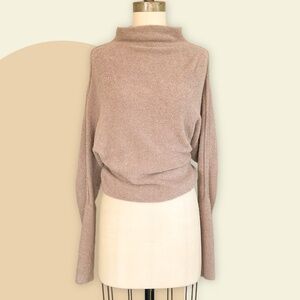 Bobi Black Dolman Sleeve Mock Neck Sweater in Beige